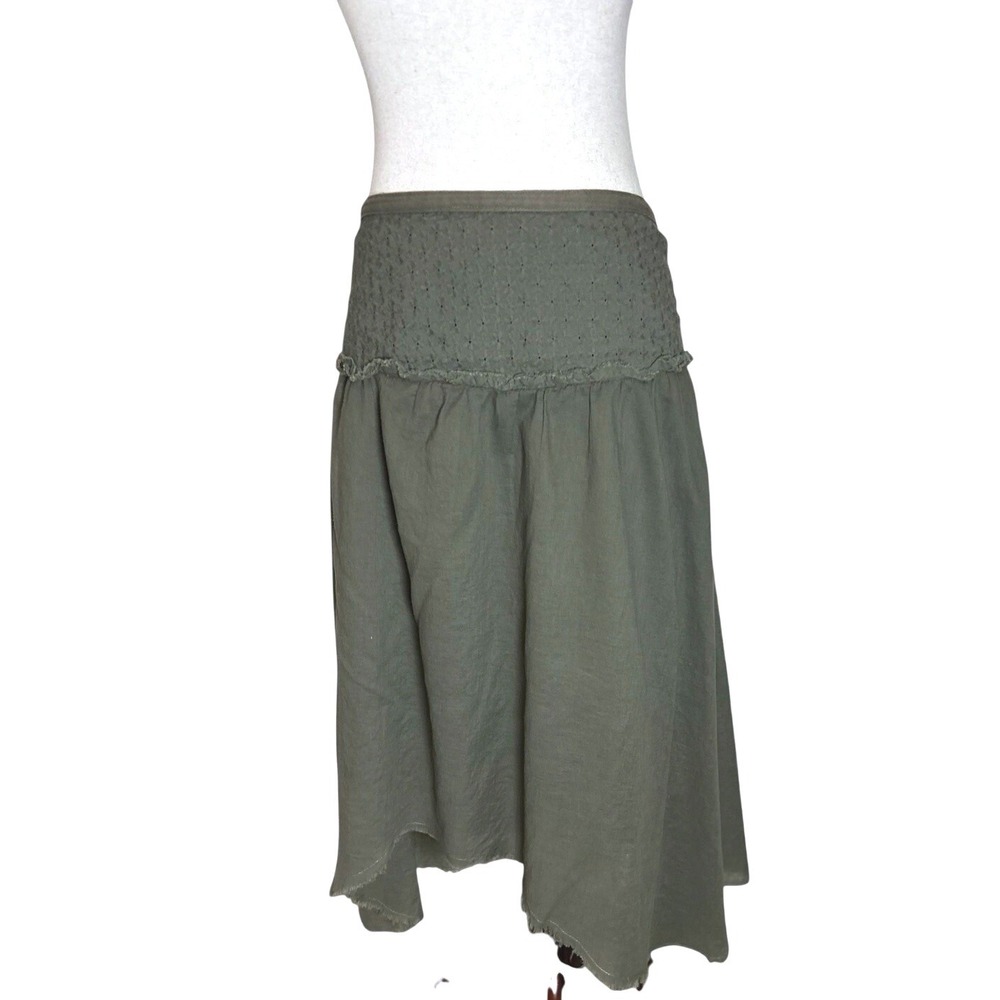 Y2K Midi Skirt Asymmetric Raw Hem Green Cotton Large Fairy Whimsigoth Grunge